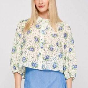Zara Floral Blouse with Balloon Sleeves